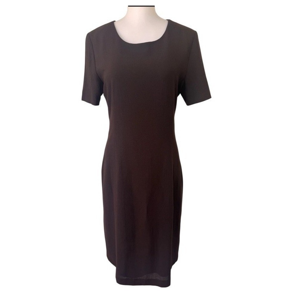 BOTTEGA  VENETA  Wool Blend Shift Dress Lined Short Sleeve Size 42 Brown Italy